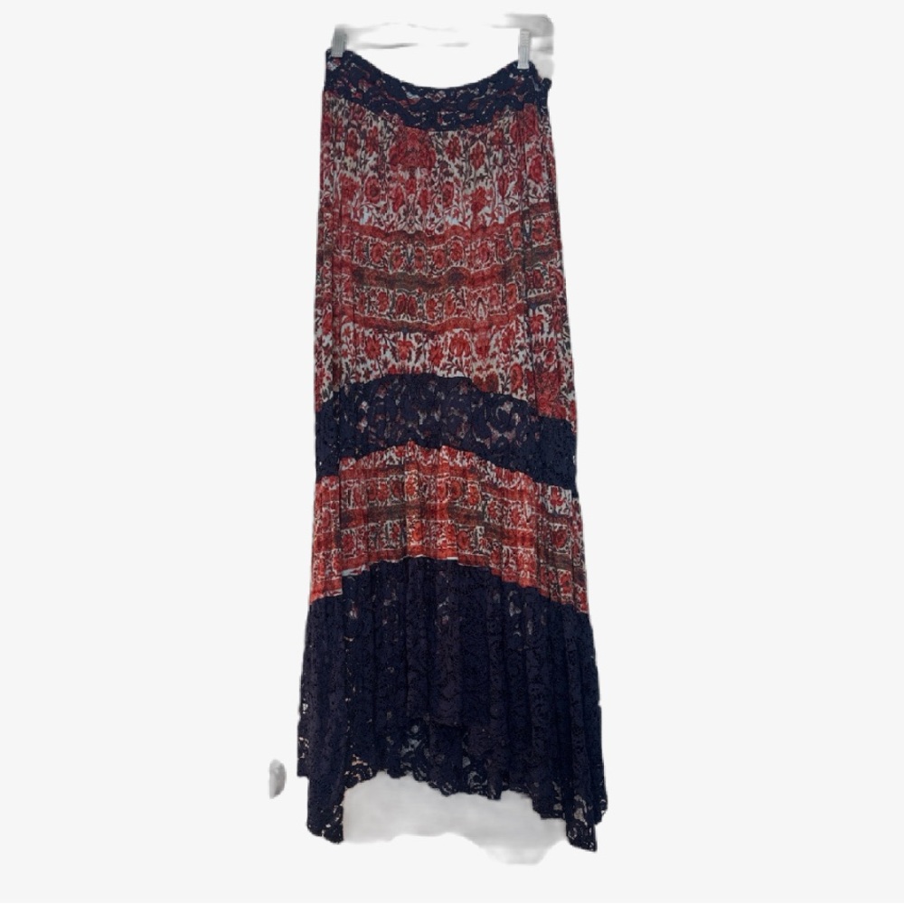 Ecote Asymmetrical A-line Maxi Skirt in Red and Blue